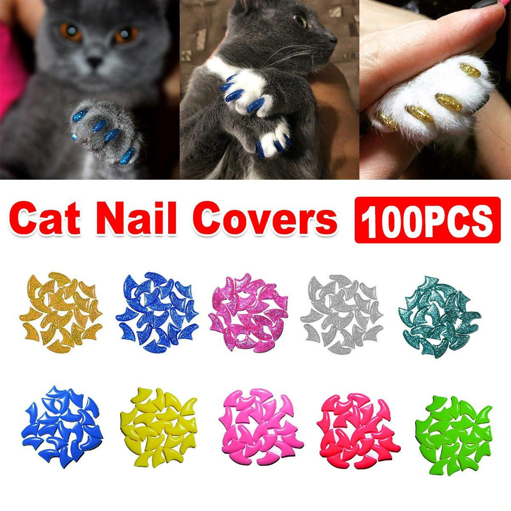 100PCS Anti Scratch Paw Covers for Cats and Kittens Nail Protector Soft Paw - Flat-M