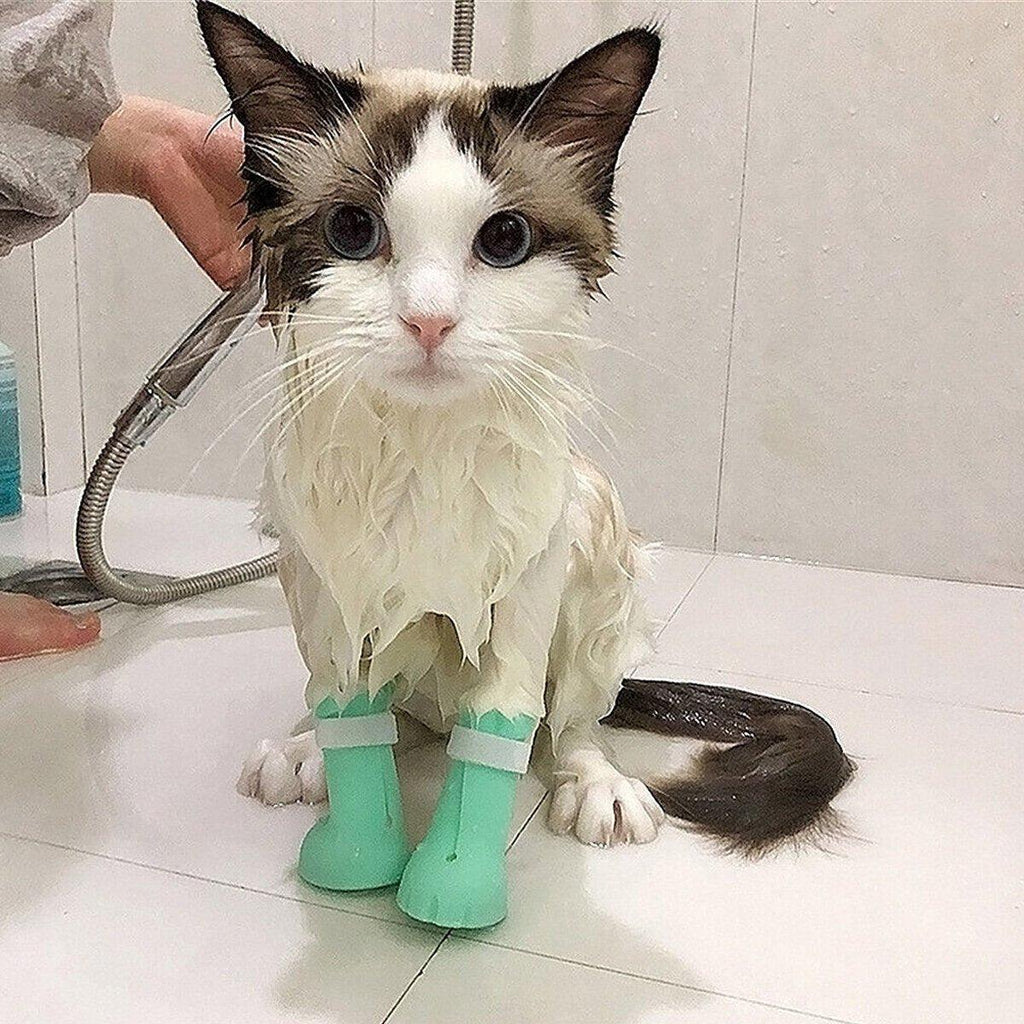 4pcs Cat Bathing Grooming Anti-Scratch Silicone Pet Socks for Bathing Feeding - Green