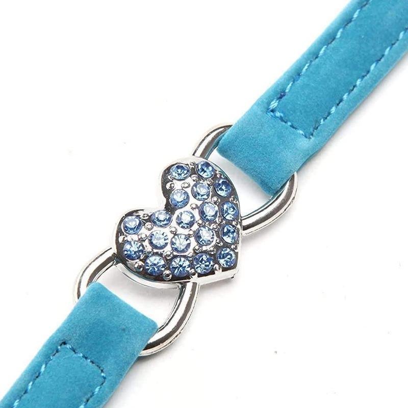 Suede Cat Collar with Adjustable Elastic Bell and Heart Charm for Kittens - Pink