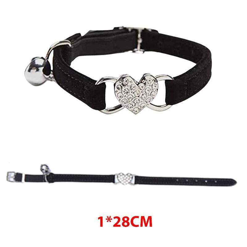 Suede Cat Collar with Adjustable Elastic Bell and Heart Charm for Kittens - Pink