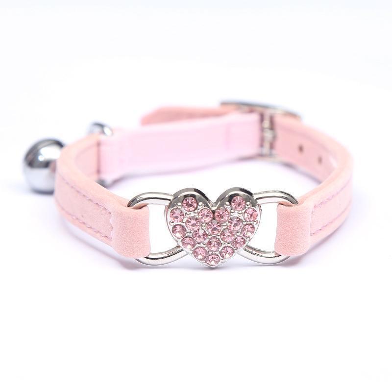 Suede Cat Collar with Adjustable Elastic Bell and Heart Charm for Kittens - red