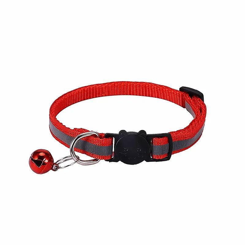 Reflective Cat Collar with Breakaway Buckle and Bell Adjustable for Small Pet Use - Rose Red