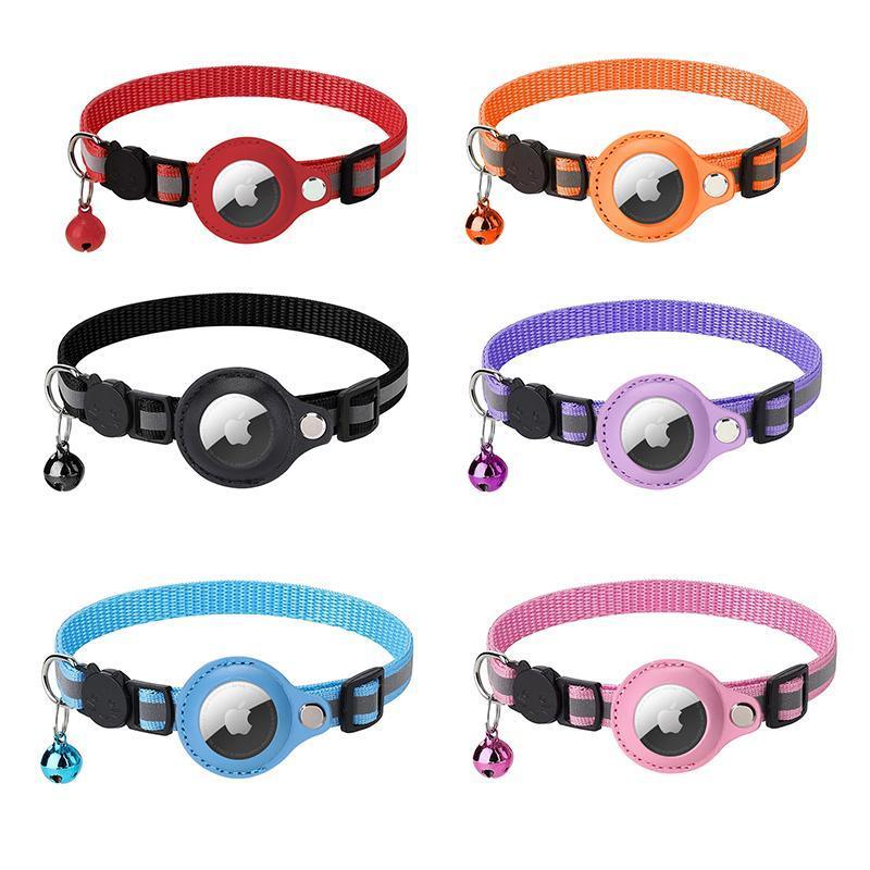 Reflective Pet Collar with Holder for AirTag Tracker – Anti-Lost Cat Dog Tag - Black