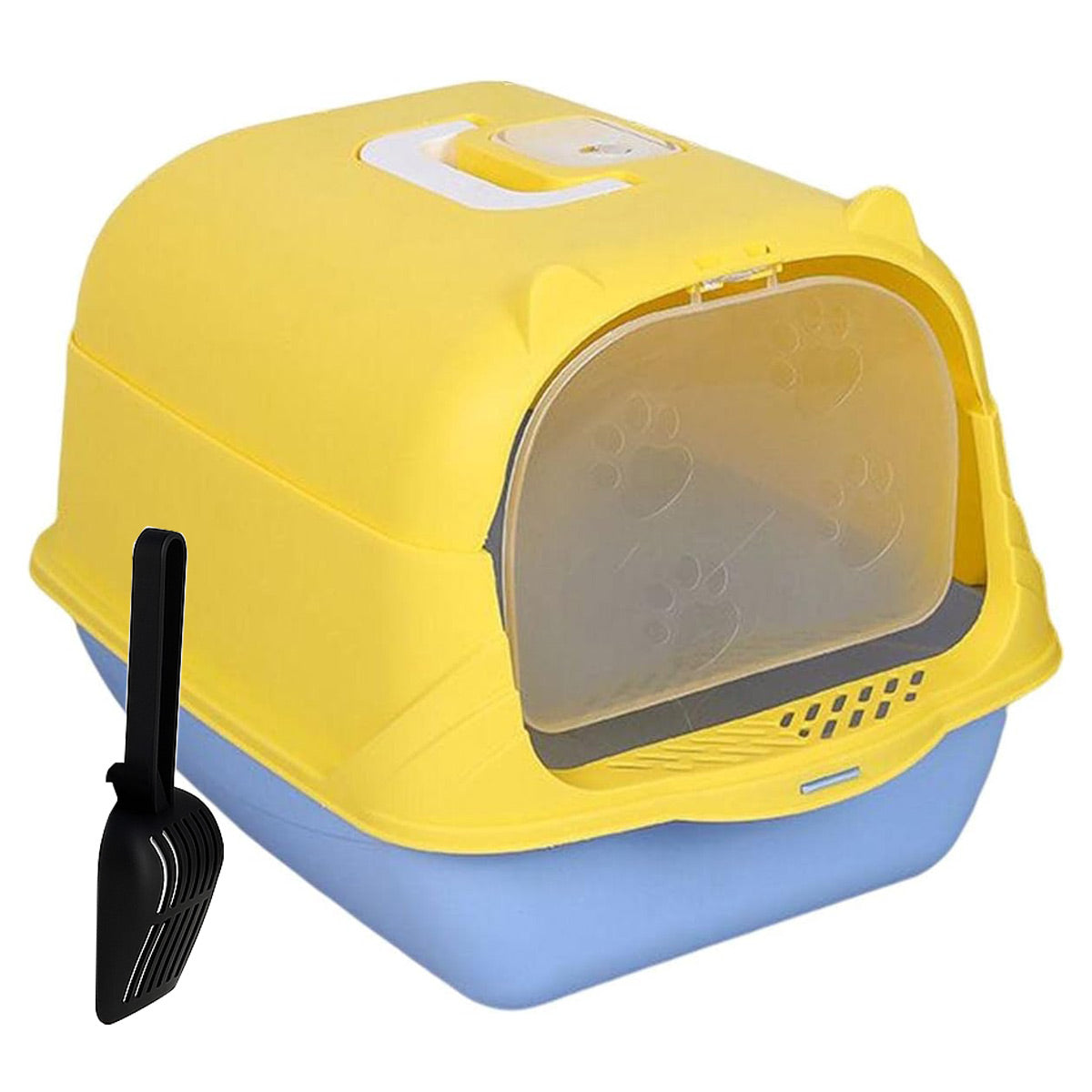 Enclosed Cat Litter Box Lid Scoop Splash Proof Lift Top Removable Toilet Tray - Black