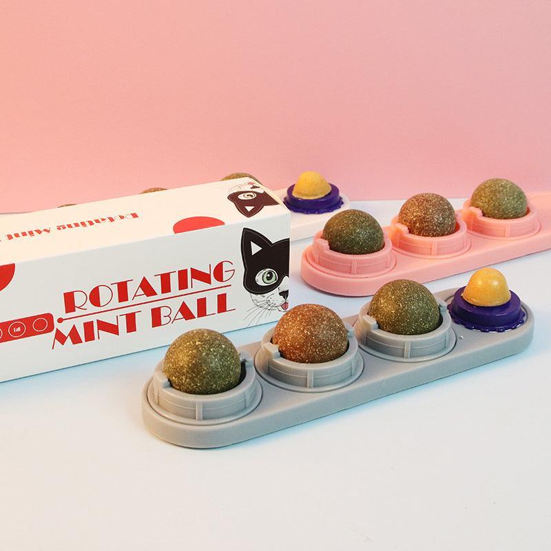 Cat Toy Catnip Ball Lick Solid Nutrition Help Digestion Wall Mount Hair Remover - Pink