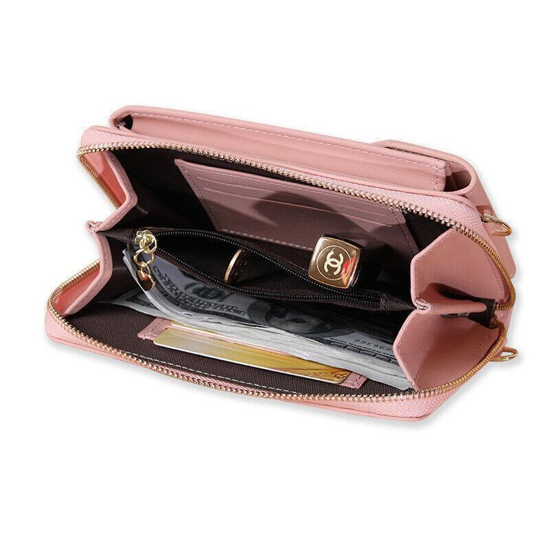 Women Pouch Bag Mobile Phone Bag Pu Leather Crossbody Purse Wallet Shoulder Bag - Navy