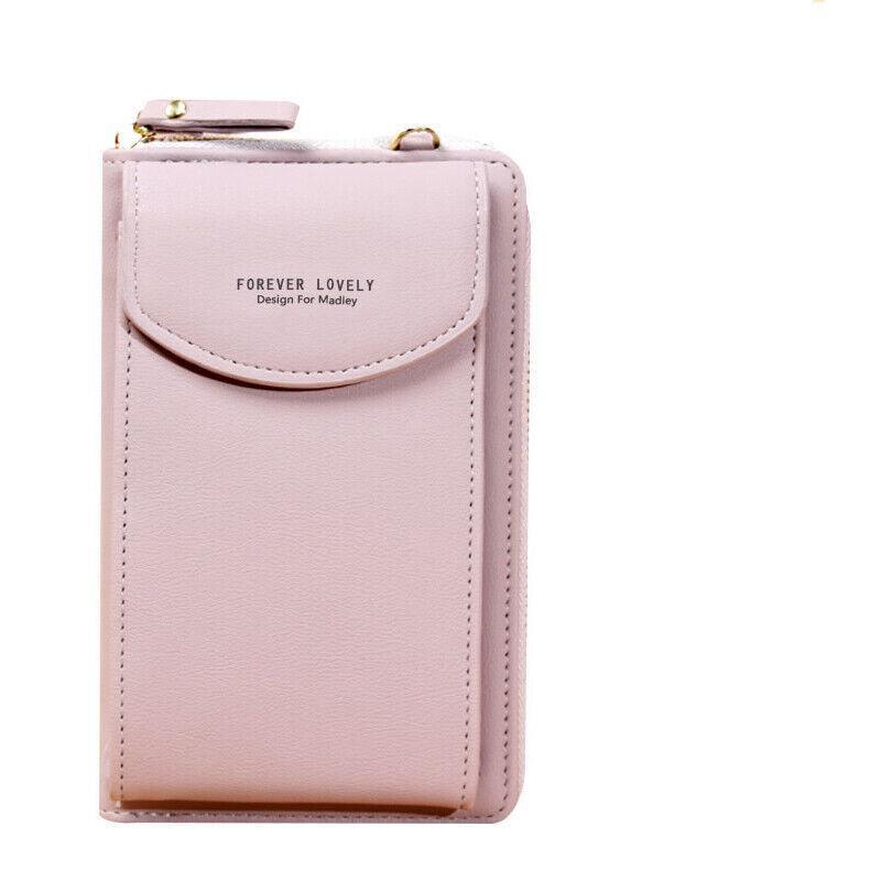 Women Pouch Bag Mobile Phone Bag Pu Leather Crossbody Purse Wallet Shoulder Bag - Pink