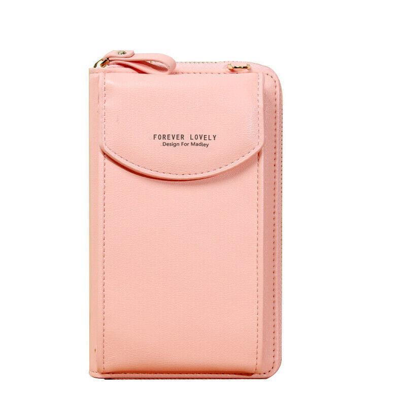 Women Pouch Bag Mobile Phone Bag Pu Leather Crossbody Purse Wallet Shoulder Bag - Pink