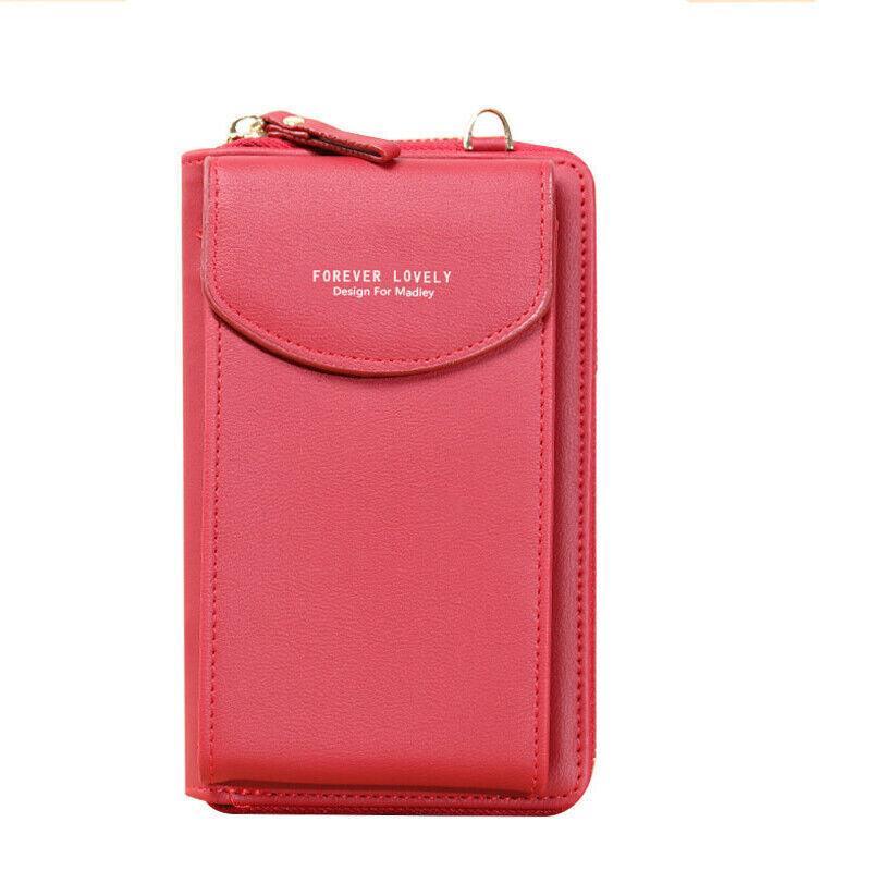 Women Pouch Bag Mobile Phone Bag Pu Leather Crossbody Purse Wallet Shoulder Bag - Pink