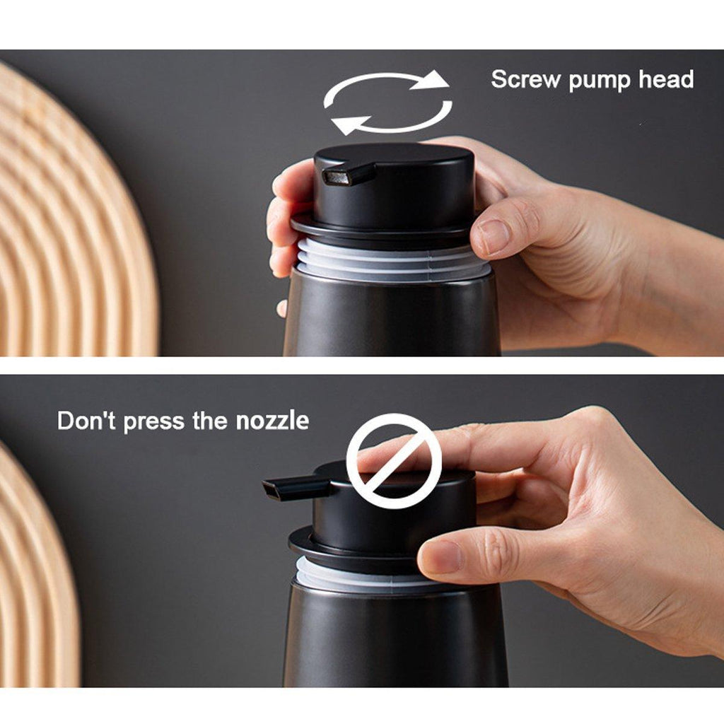 400ML Ceramic Stoneware Soap Dispenser Modern Design Lotion Pump Manual Bathroom - Black