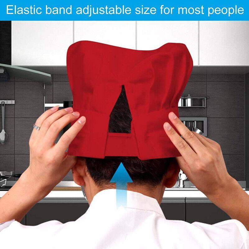 Adjustable Chef Cap with Elastic Band for Kitchen Cooking Baking Catering Use - Black+White