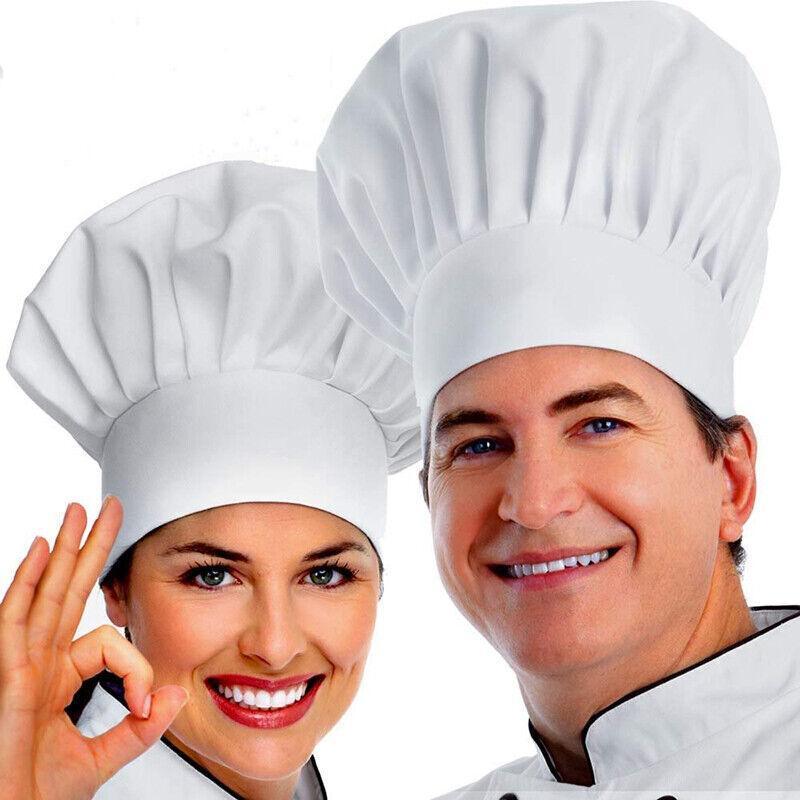 Adjustable Chef Cap with Elastic Band for Kitchen Cooking Baking Catering Use - Black+White