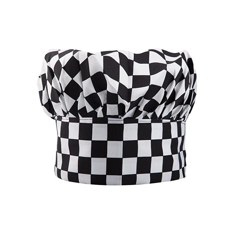 Adjustable Chef Cap with Elastic Band for Kitchen Cooking Baking Catering Use - Black+White