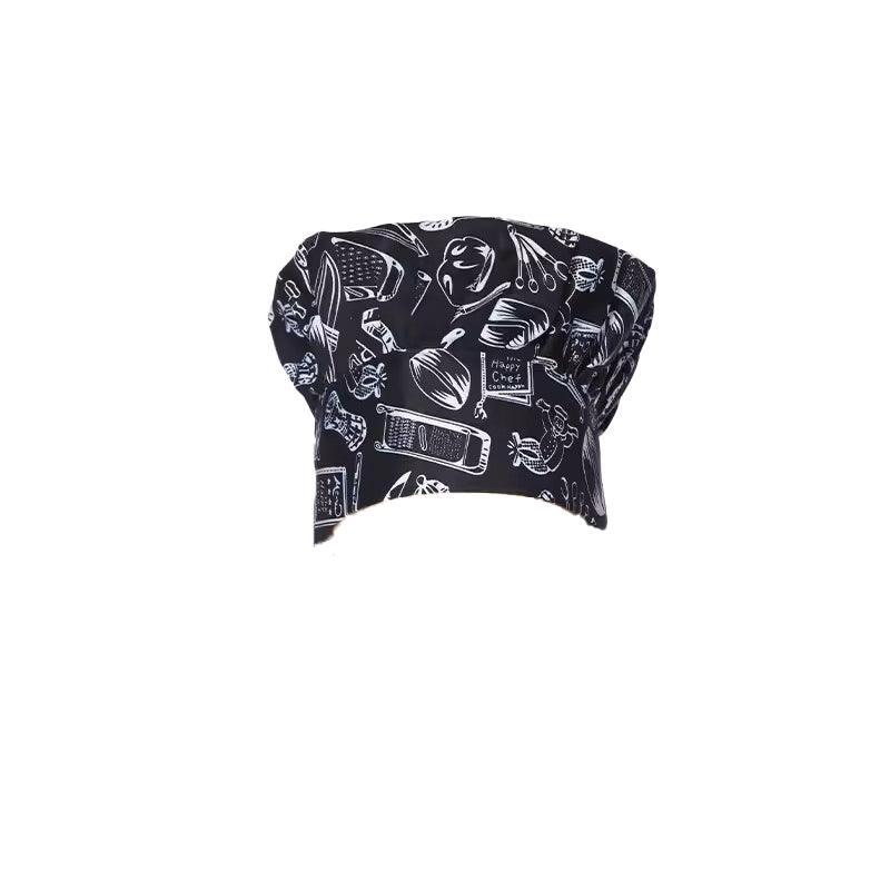 Adjustable Chef Cap with Elastic Band for Kitchen Cooking Baking Catering Use - Black+White