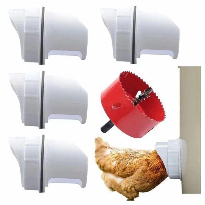 Poultry DIY Port PVC Gravity Fed Chicken Feeder for Hen Coop Farm Bucket Kit - 2 PCS Ports (No Hole Saw)