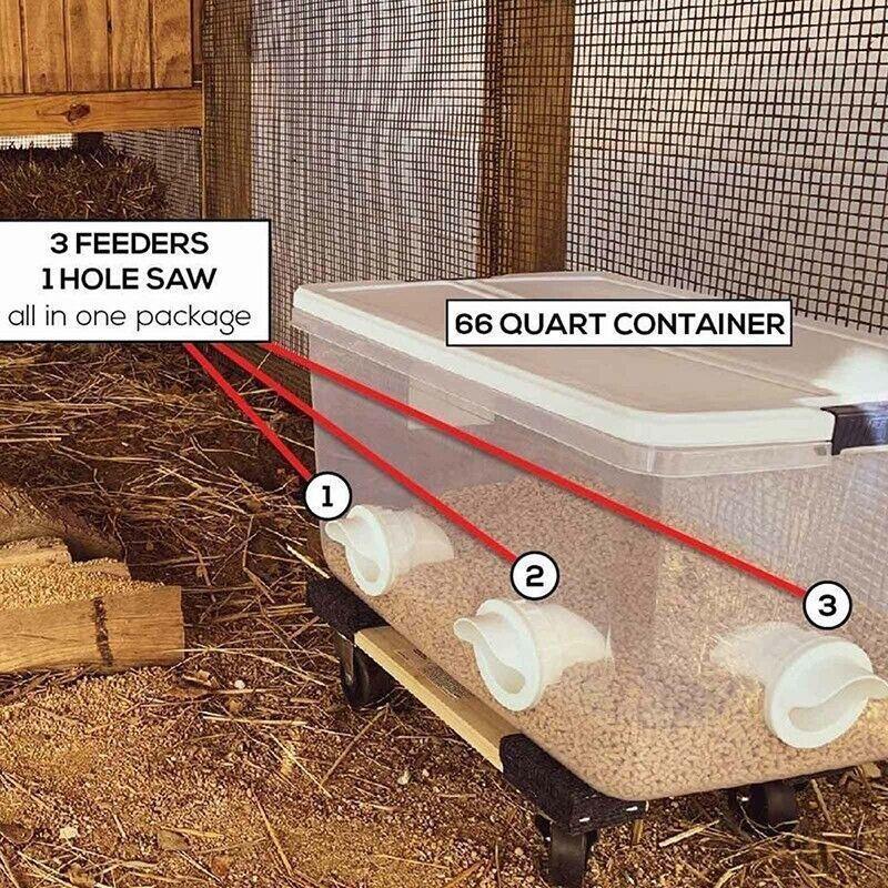 Poultry DIY Port PVC Gravity Fed Chicken Feeder for Hen Coop Farm Bucket Kit - 2 PCS Ports (No Hole Saw)