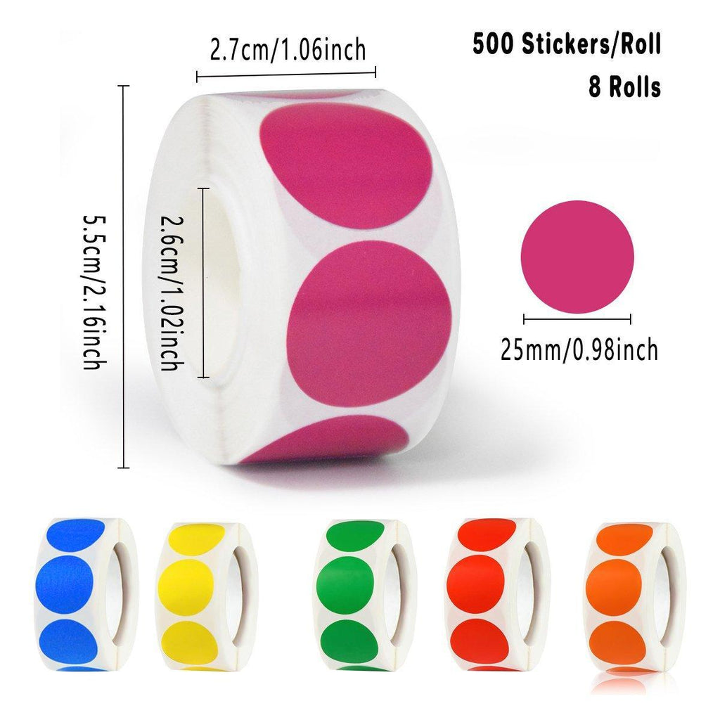 8 Rolls Colored Polka Dot Labels Round Seal Stickers Marking Round Sticker Set - White