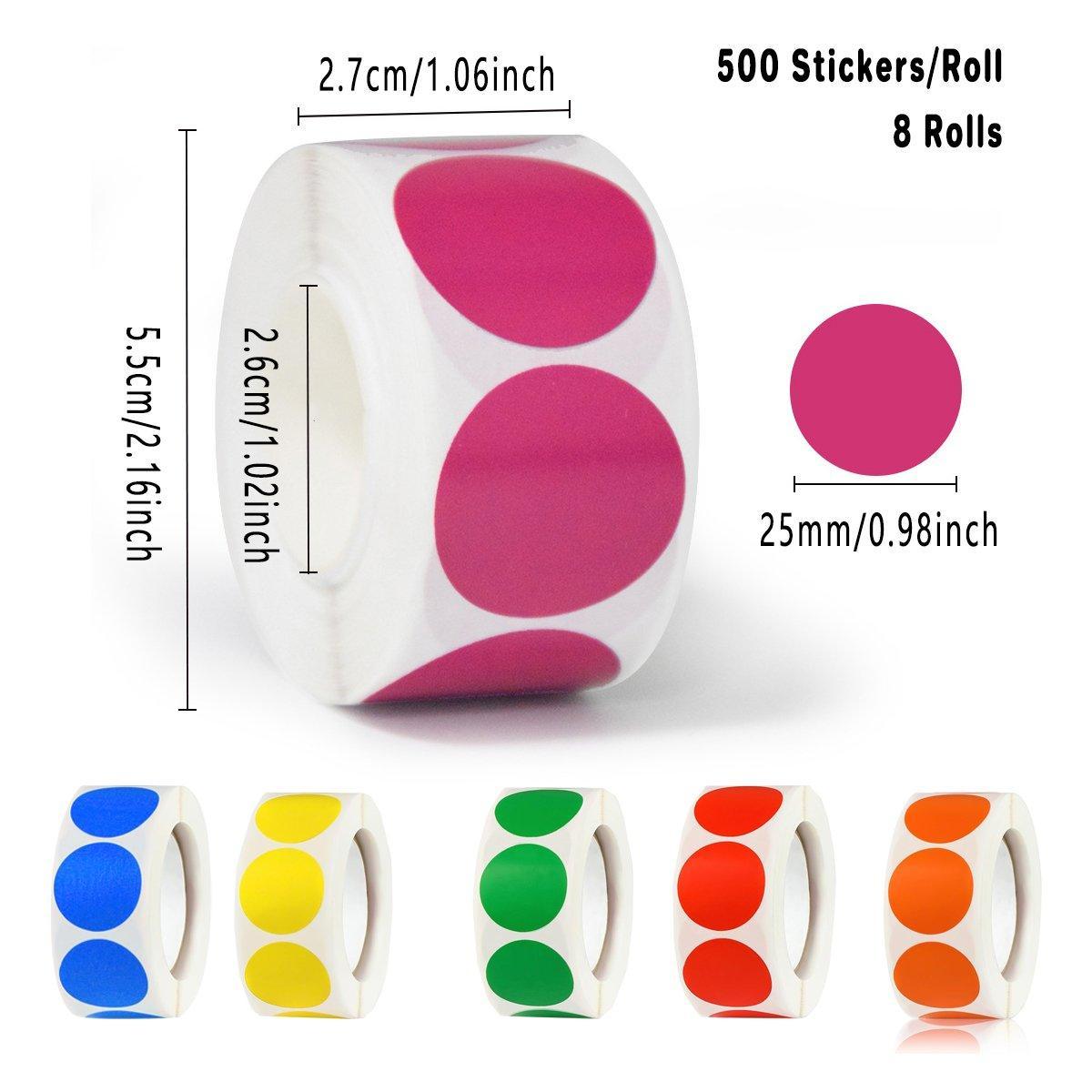 8 Rolls Colored Polka Dot Labels Round Seal Stickers Marking Round Sticker Set - Rose