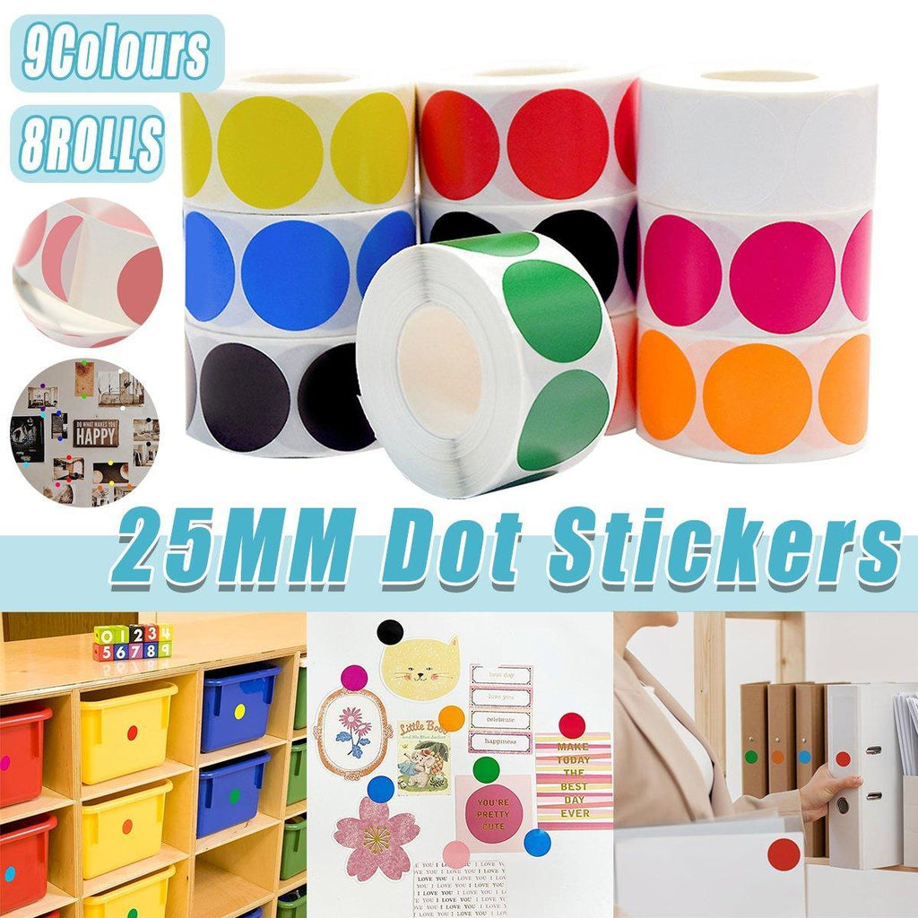 8 Rolls Colored Polka Dot Labels Round Seal Stickers Marking Round Sticker Set - Blue