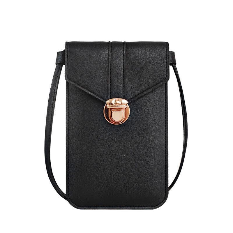 Touch Screen Crossbody Phone Bag with Clear Window PU Leather Wallet Purse - Black