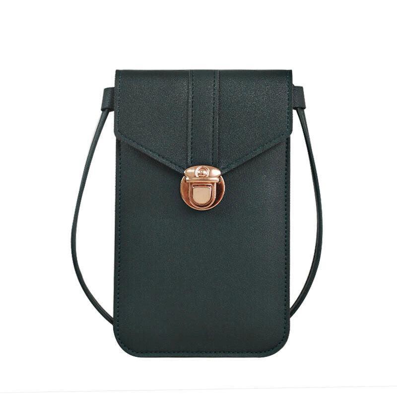 Touch Screen Crossbody Phone Bag with Clear Window PU Leather Wallet Purse - Black