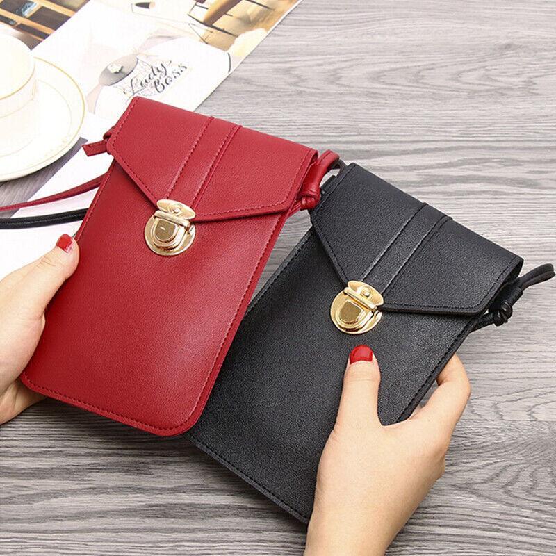 Touch Screen Crossbody Phone Bag with Clear Window PU Leather Wallet Purse - Blue