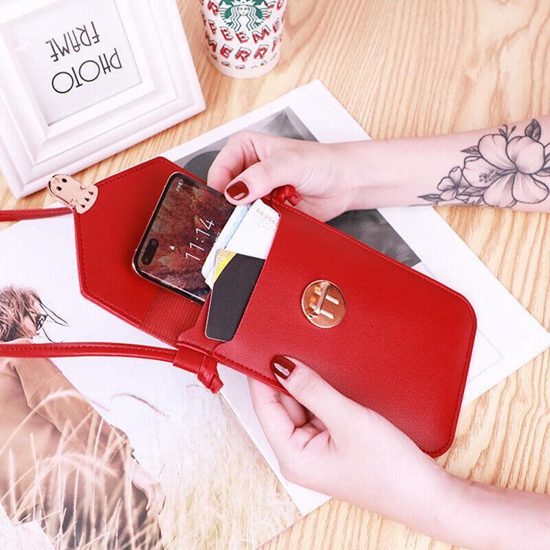 Touch Screen Crossbody Phone Bag with Clear Window PU Leather Wallet Purse - Grey