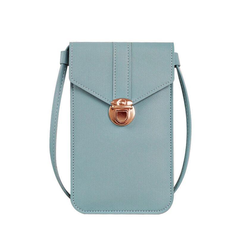 Touch Screen Crossbody Phone Bag with Clear Window PU Leather Wallet Purse - Grey