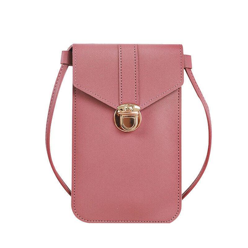 Touch Screen Crossbody Phone Bag with Clear Window PU Leather Wallet Purse - Grey