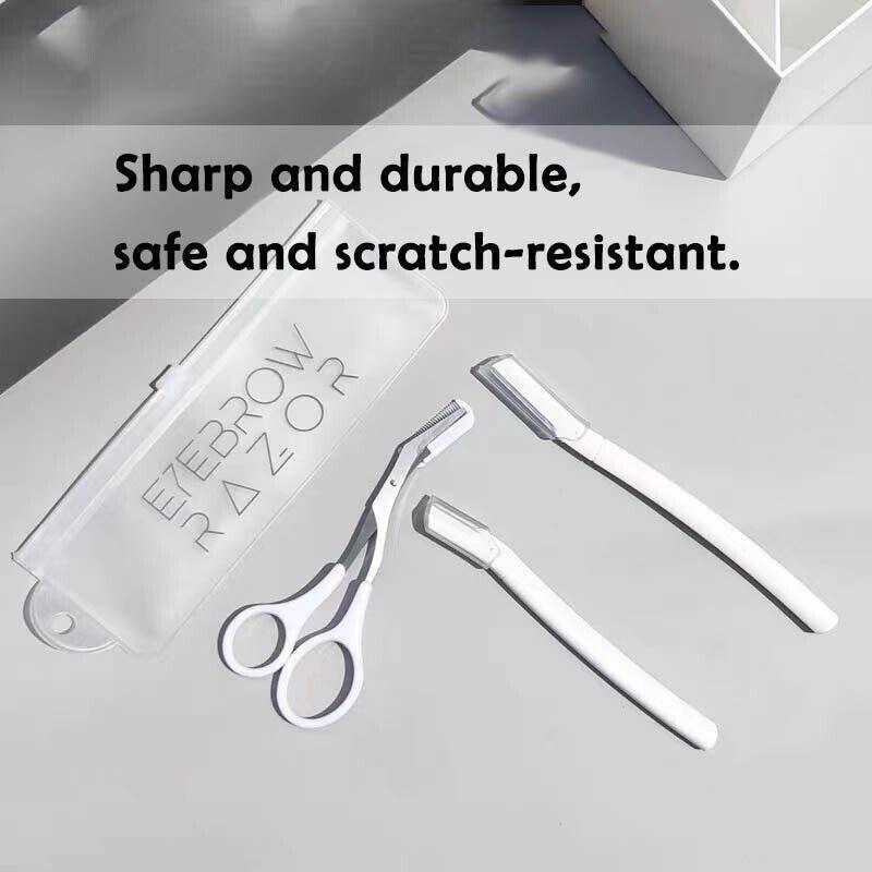 3Pcs Eyebrow Razor Set Facial Hair Remover Dermaplaning Shaving Tool Kit - Clear eyebrow*2+ Scissor comb