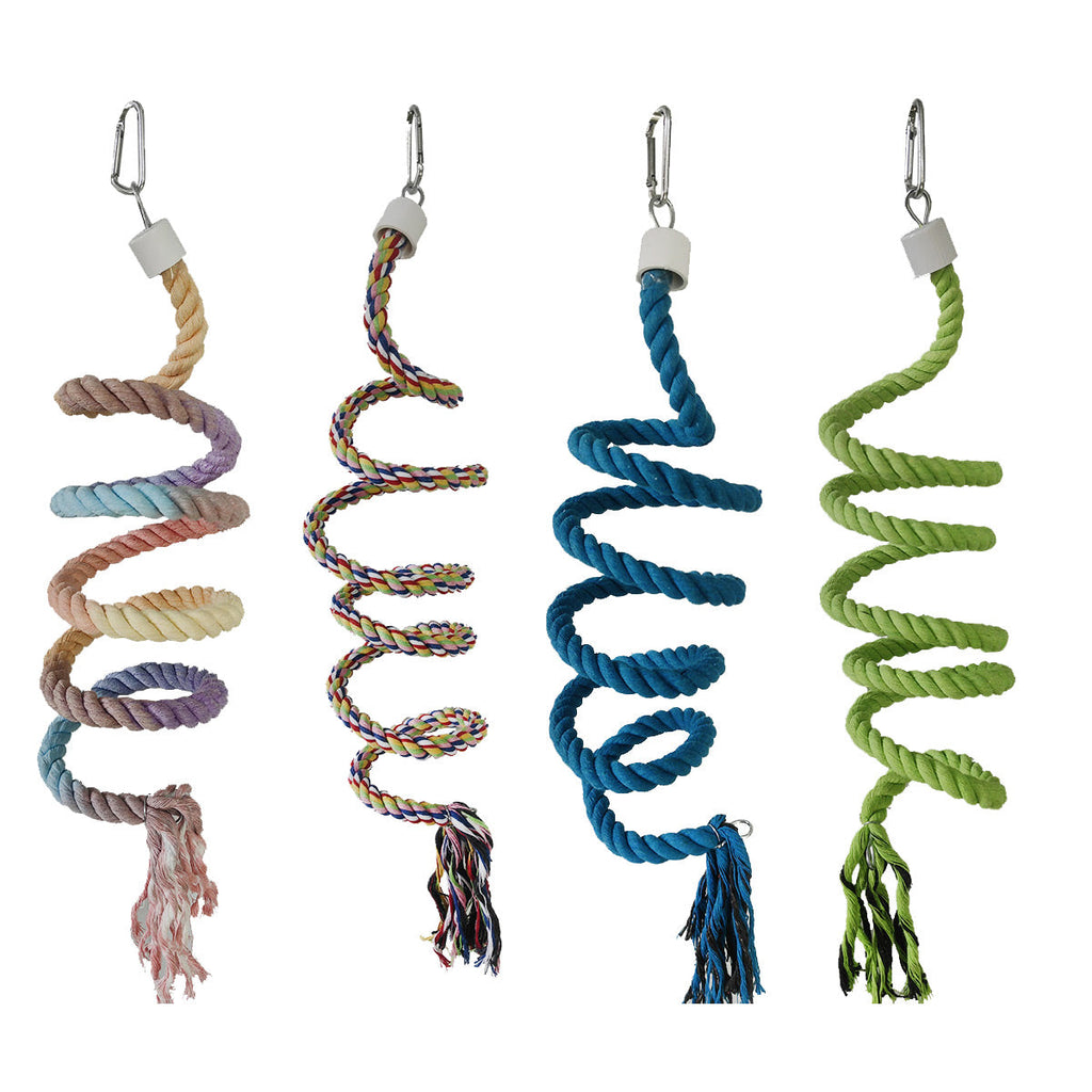 Bird Climbing Rope Toy Cotton Spiral Ladder Parrot Cage Hanging Swing Pet Toy - Blue