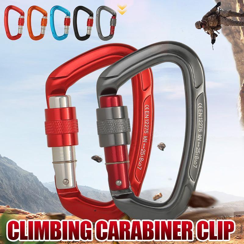 25KN Screwgate Locking Rock Climbing Carabiner Clip Aluminum D Ring Hook Buckle - Gray