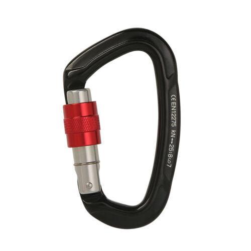 25KN Screwgate Locking Rock Climbing Carabiner Clip Aluminum D Ring Hook Buckle - Red