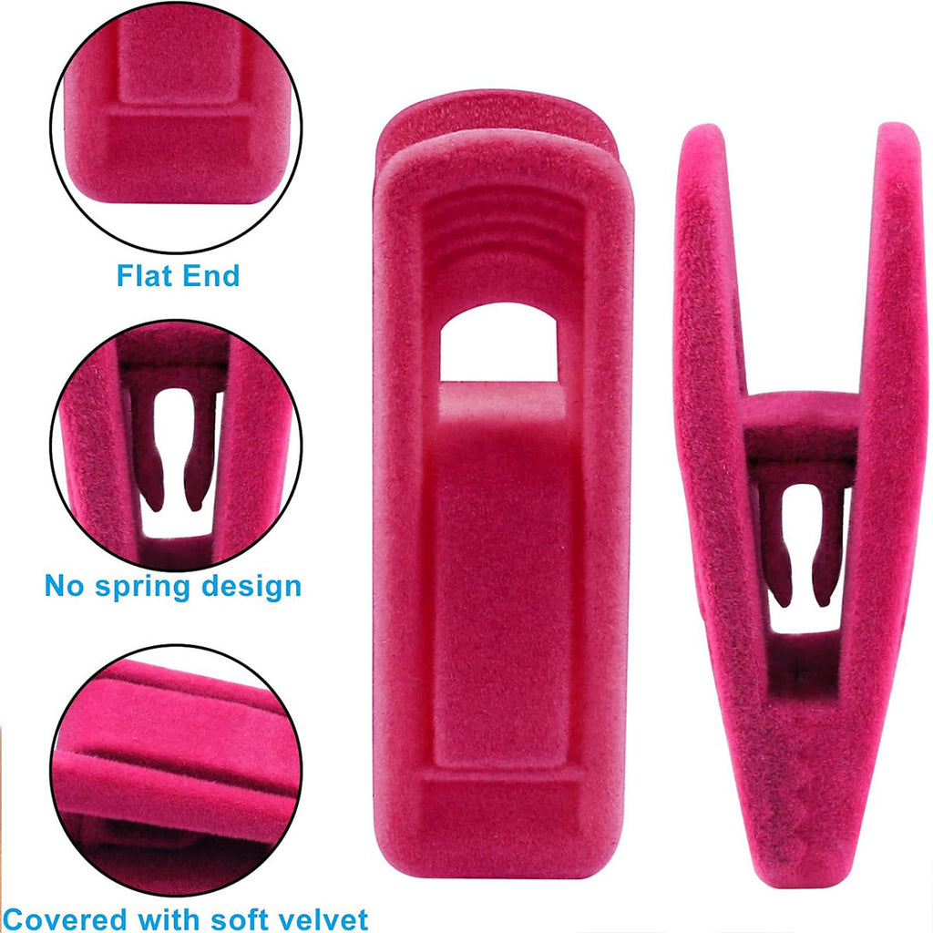 Clothes Drying Clips 20 Pack Velvet Flocking Trouser Pegs Hanger Grip Clamp Set - Rose Red