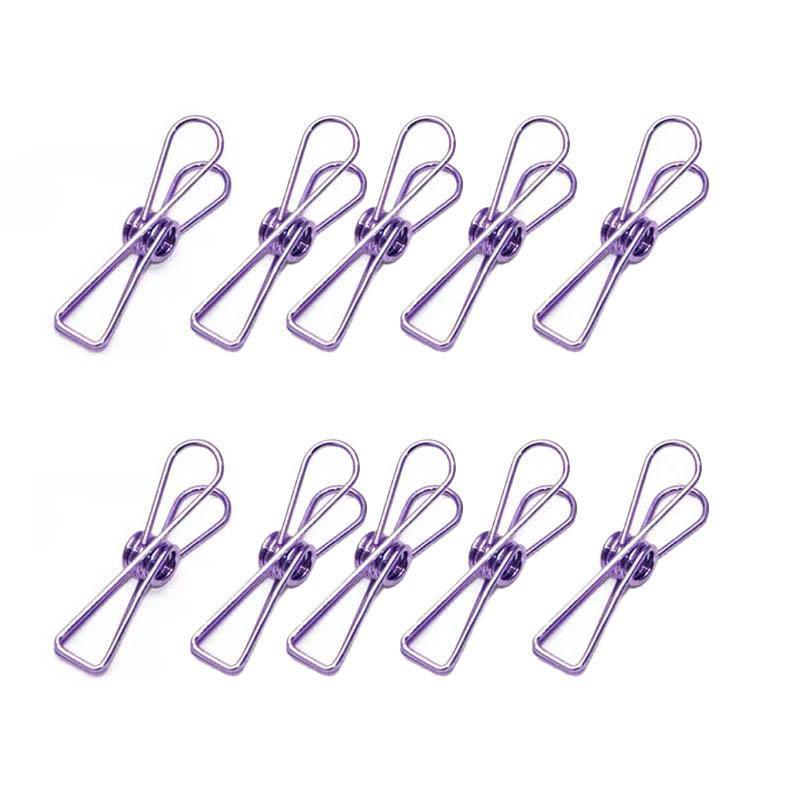 10X Spring Paperclips Metal Wire Hollow Out Clips 33mm Mini Binder Paper Clip - Purple