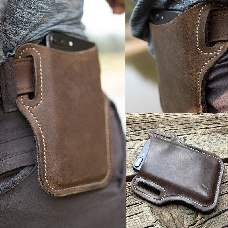 Leather Phone Holster Pouch Belt Clip Loop Waist Bag Cover Case for Men - Brown