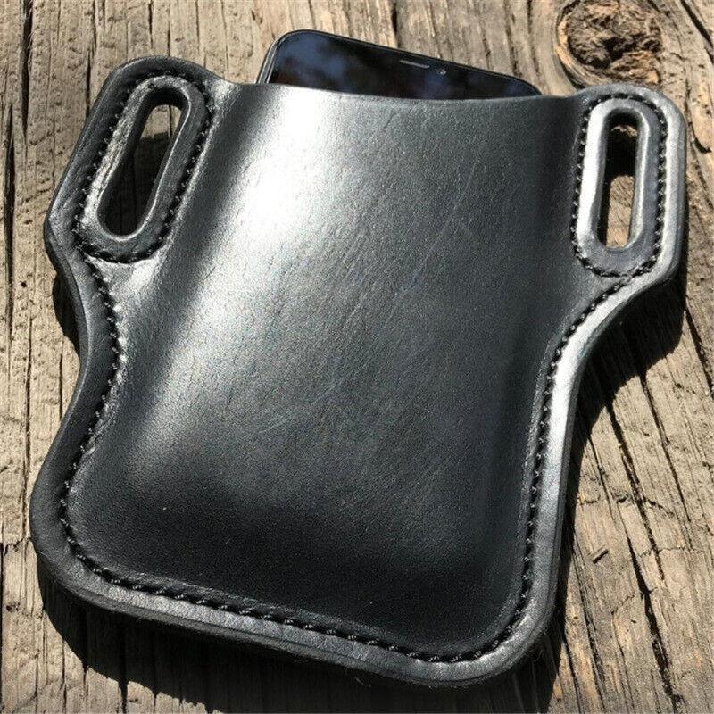 Leather Phone Holster Pouch Belt Clip Loop Waist Bag Cover Case for Men - Dark Brown