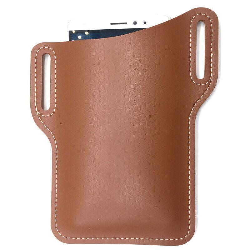 Leather Phone Holster Pouch Belt Clip Loop Waist Bag Cover Case for Men - Dark Brown