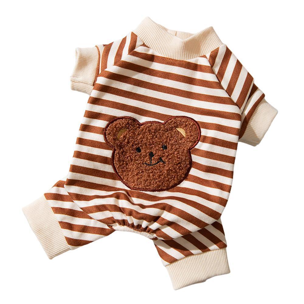 Cute Bear Striped Dog Home Clothes Cat Pet Outfit Cozy Animal Pajamas for Pets - Navy blue - S