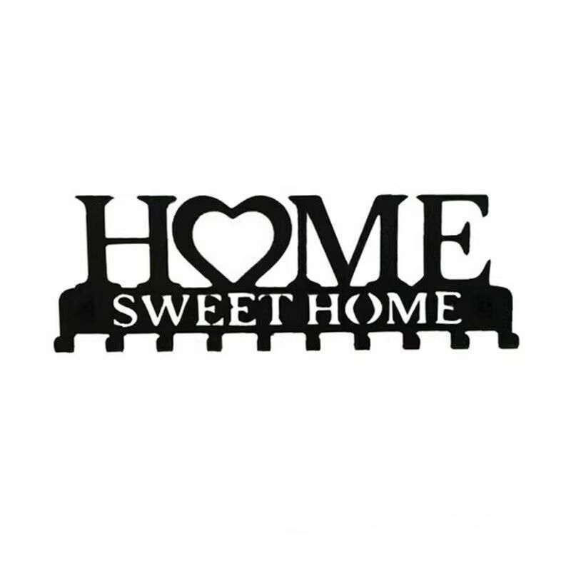 Retro Metal Iron Wall Hanging Mounted 10 Key Hooks Storage Holder Hook Rack - Black