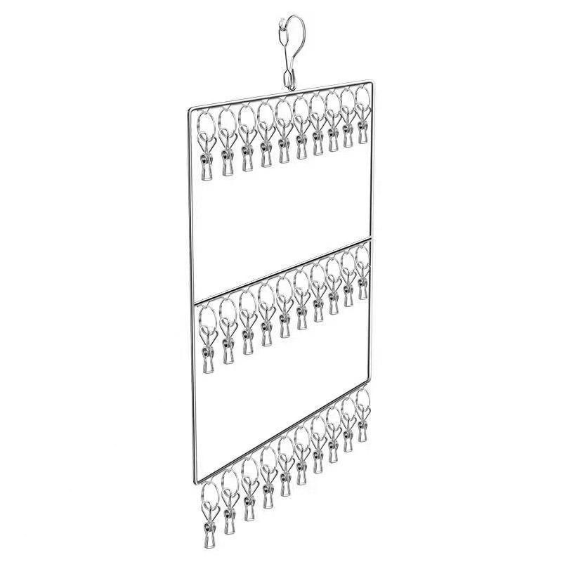 Stainless Steel Drying Rack Multi Function Windproof Underwear Clip Sock Hanger - 3-Tier