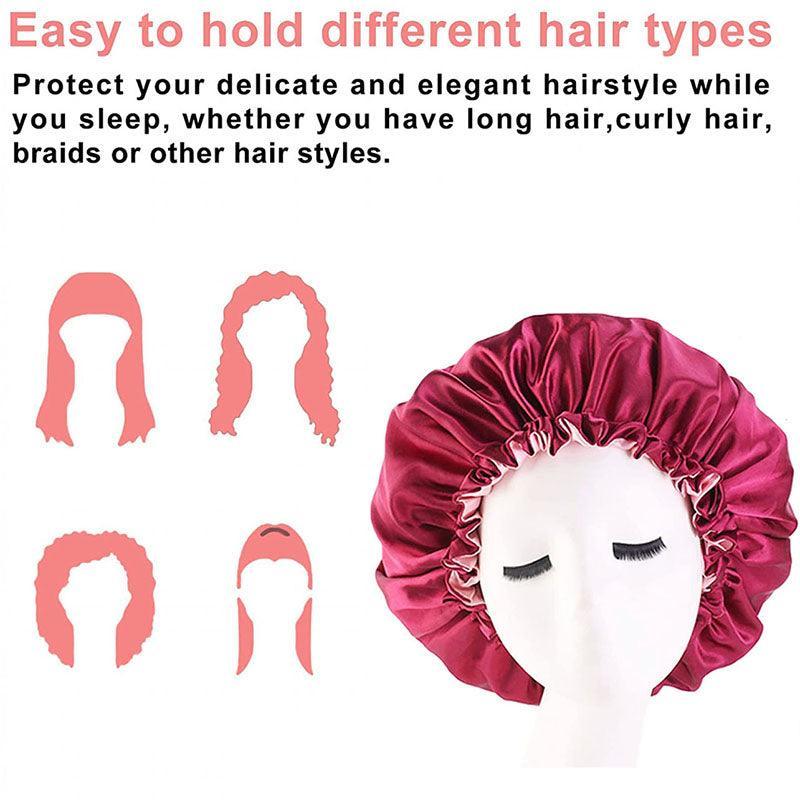 Womens Satin Sleep Cap Bonnet Elastic Wide Band Hair Sleeping Hat - Red