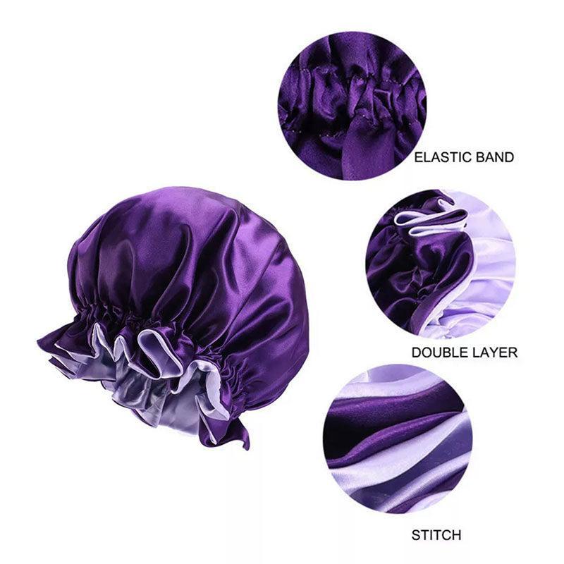 Womens Satin Sleep Cap Bonnet Elastic Wide Band Hair Sleeping Hat - Red