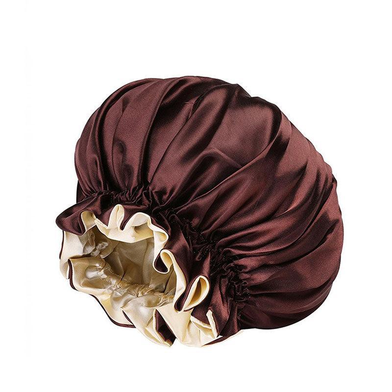 Womens Satin Sleep Cap Bonnet Elastic Wide Band Hair Sleeping Hat - Red