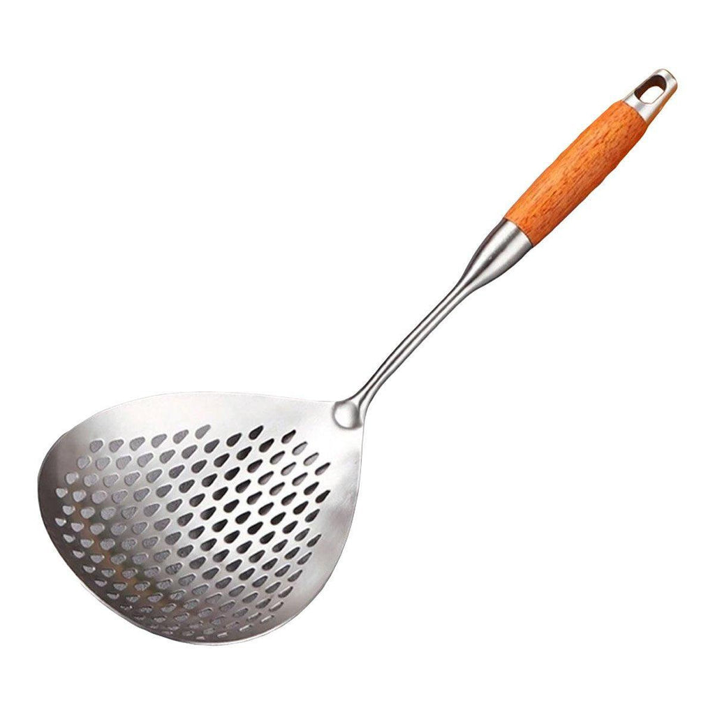 304 Stainless Steel Kitchen Colander Long Handle Noodle Dumpling Strainer Spoon - Stainless steel