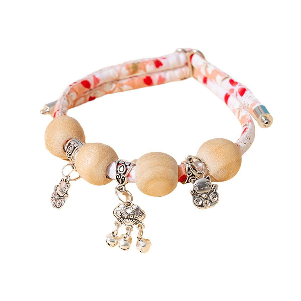 Camphor Wood Bead Collar with Bell Necklace for Cats and Dogs Pet Accessories - Pink-Longevity Lock