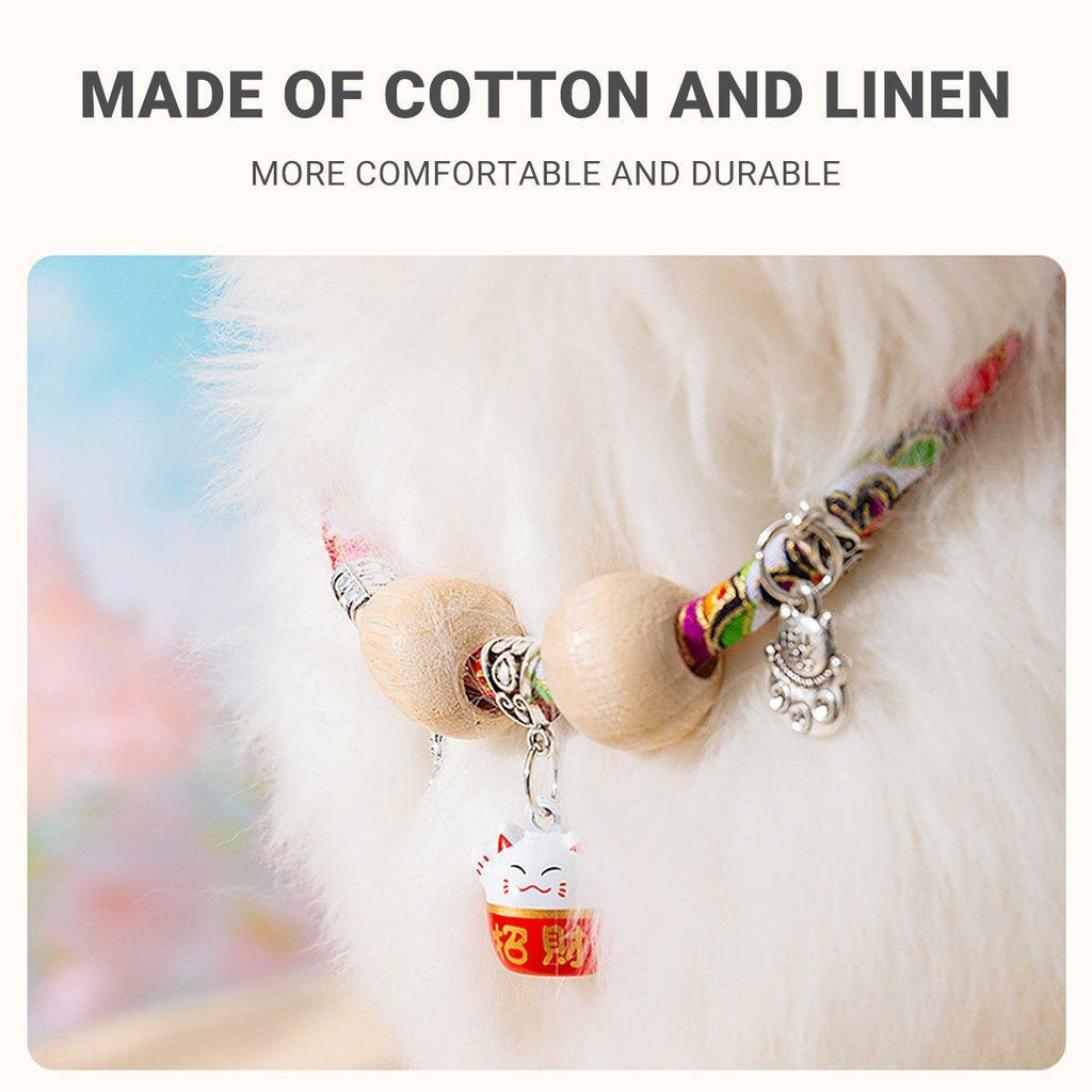 Camphor Wood Bead Collar with Bell Necklace for Cats and Dogs Pet Accessories - Red-Longevity Lock