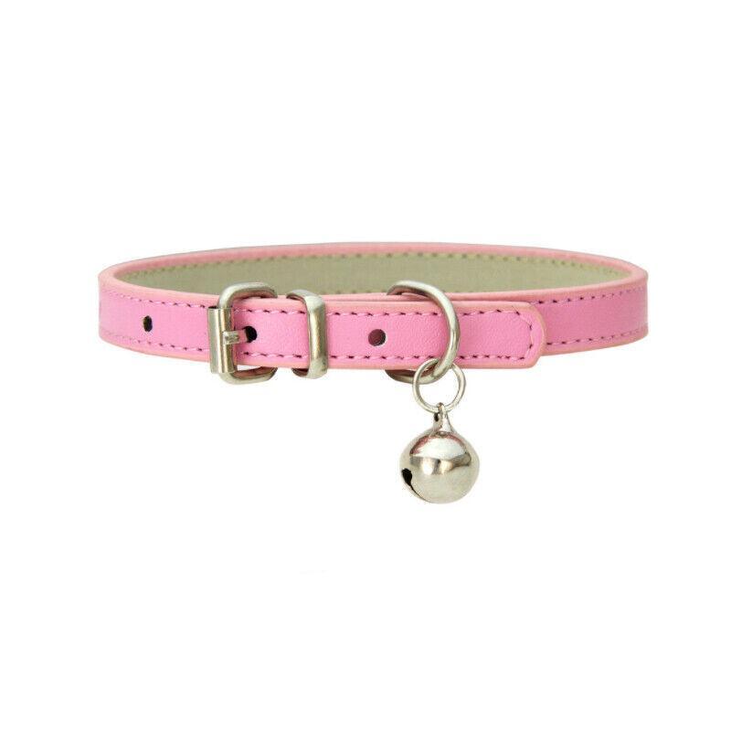 Adjustable PU Leather Cat Collar with Bell Breakaway Buckle 9 Colours - Purple
