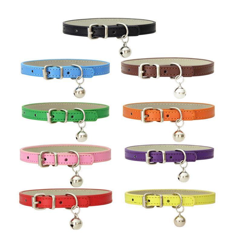 Adjustable PU Leather Cat Collar with Bell Breakaway Buckle 9 Colours - Red