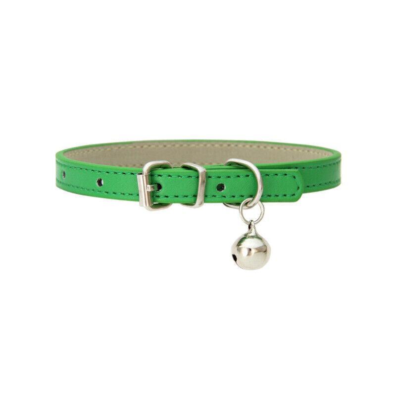 Adjustable PU Leather Cat Collar with Bell Breakaway Buckle 9 Colours - Red